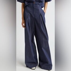 Lafayette 148 Dark Navy Linen & Silk wide legged cuffed Trousers